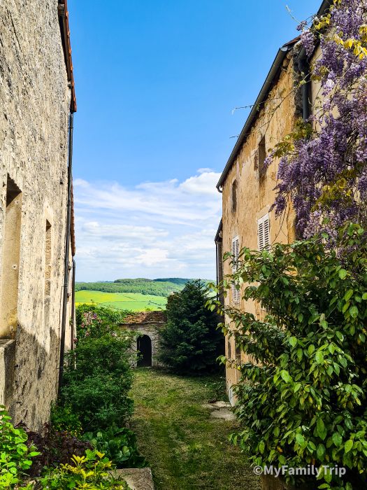 Maison fleurie de glycine avec vue sur la campagne
